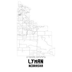 Fototapeta premium Lyman Nebraska. US street map with black and white lines.