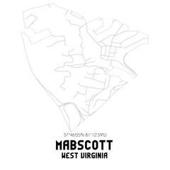 Mabscott West Virginia. US street map with black and white lines.