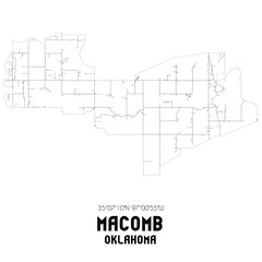 Macomb Oklahoma. US street map with black and white lines.
