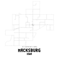 Macksburg Iowa. US street map with black and white lines.