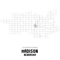 Madison Nebraska. US street map with black and white lines.