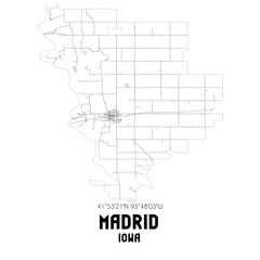 Madrid Iowa. US street map with black and white lines.