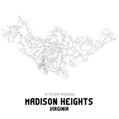 Madison Heights Virginia. US street map with black and white lines.