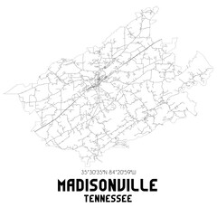 Madisonville Tennessee. US street map with black and white lines.