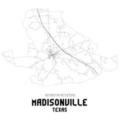 Madisonville Texas. US street map with black and white lines.