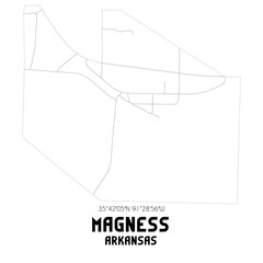 Magness Arkansas. US street map with black and white lines.