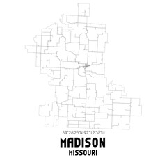 Madison Missouri. US street map with black and white lines.