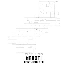 Makoti North Dakota. US street map with black and white lines.