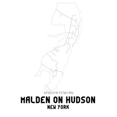 Malden On Hudson New York. US street map with black and white lines.