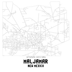 Fototapeta na wymiar Maljamar New Mexico. US street map with black and white lines.
