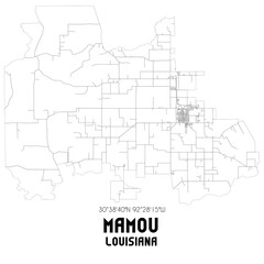 Mamou Louisiana. US street map with black and white lines.