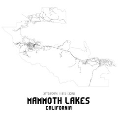 Mammoth Lakes California. US street map with black and white lines.