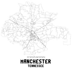 Fototapeta na wymiar Manchester Tennessee. US street map with black and white lines.