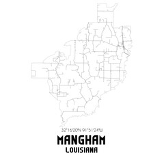 Mangham Louisiana. US street map with black and white lines.