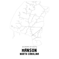 Manson North Carolina. US street map with black and white lines.