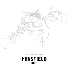 Mansfield Ohio. US street map with black and white lines.