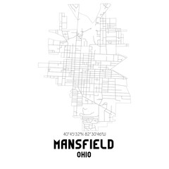Mansfield Ohio. US street map with black and white lines.