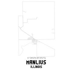 Manlius Illinois. US street map with black and white lines.