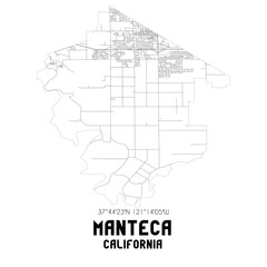 Manteca California. US street map with black and white lines.