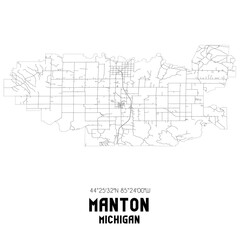 Manton Michigan. US street map with black and white lines.