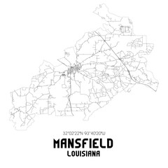 Mansfield Louisiana. US street map with black and white lines.