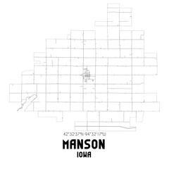 Manson Iowa. US street map with black and white lines.