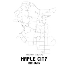 Maple City Michigan. US street map with black and white lines.