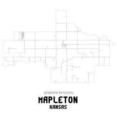 Mapleton Kansas. US street map with black and white lines.