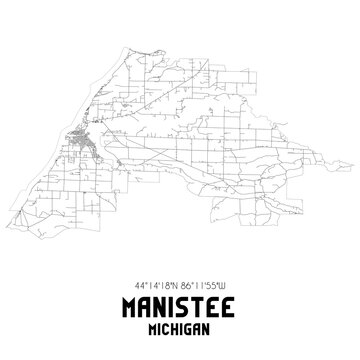 Manistee Michigan. US street map with black and white lines.