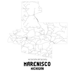 Marenisco Michigan. US street map with black and white lines.