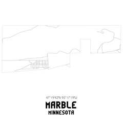 Marble Minnesota. US street map with black and white lines.