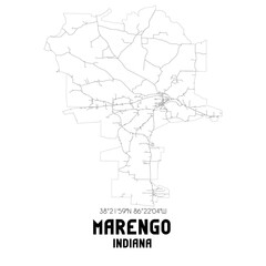 Marengo Indiana. US street map with black and white lines.