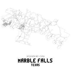 Marble Falls Texas. US street map with black and white lines.