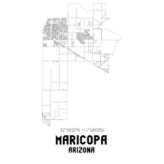 Maricopa Arizona. US street map with black and white lines.