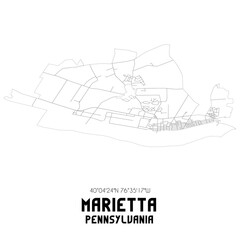 Marietta Pennsylvania. US street map with black and white lines.