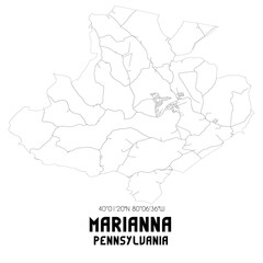 Marianna Pennsylvania. US street map with black and white lines.