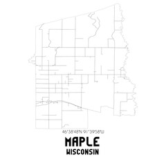Maple Wisconsin. US street map with black and white lines.
