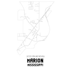 Marion Mississippi. US street map with black and white lines.