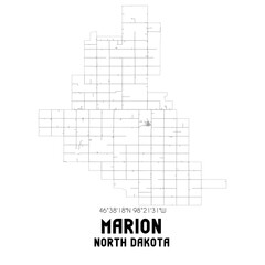 Marion North Dakota. US street map with black and white lines.