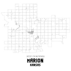 Marion Kansas. US street map with black and white lines.