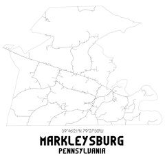 Markleysburg Pennsylvania. US street map with black and white lines.