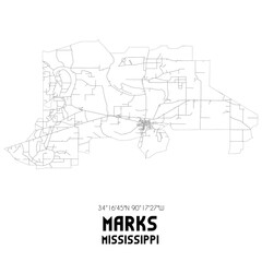 Marks Mississippi. US street map with black and white lines.