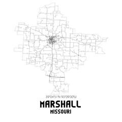 Marshall Missouri. US street map with black and white lines.