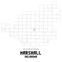 Marshall Oklahoma. US street map with black and white lines.