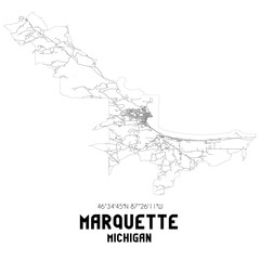 Marquette Michigan. US street map with black and white lines.