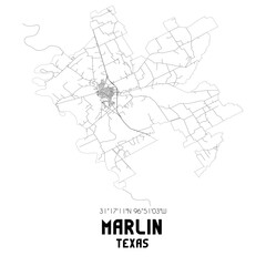 Marlin Texas. US street map with black and white lines.