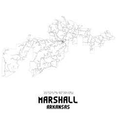 Marshall Arkansas. US street map with black and white lines.