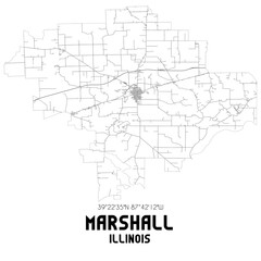 Marshall Illinois. US street map with black and white lines.