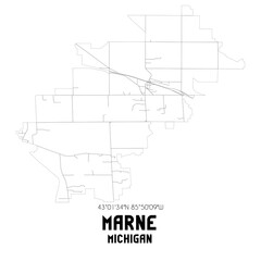 Marne Michigan. US street map with black and white lines.