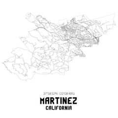 Obraz premium Martinez California. US street map with black and white lines.